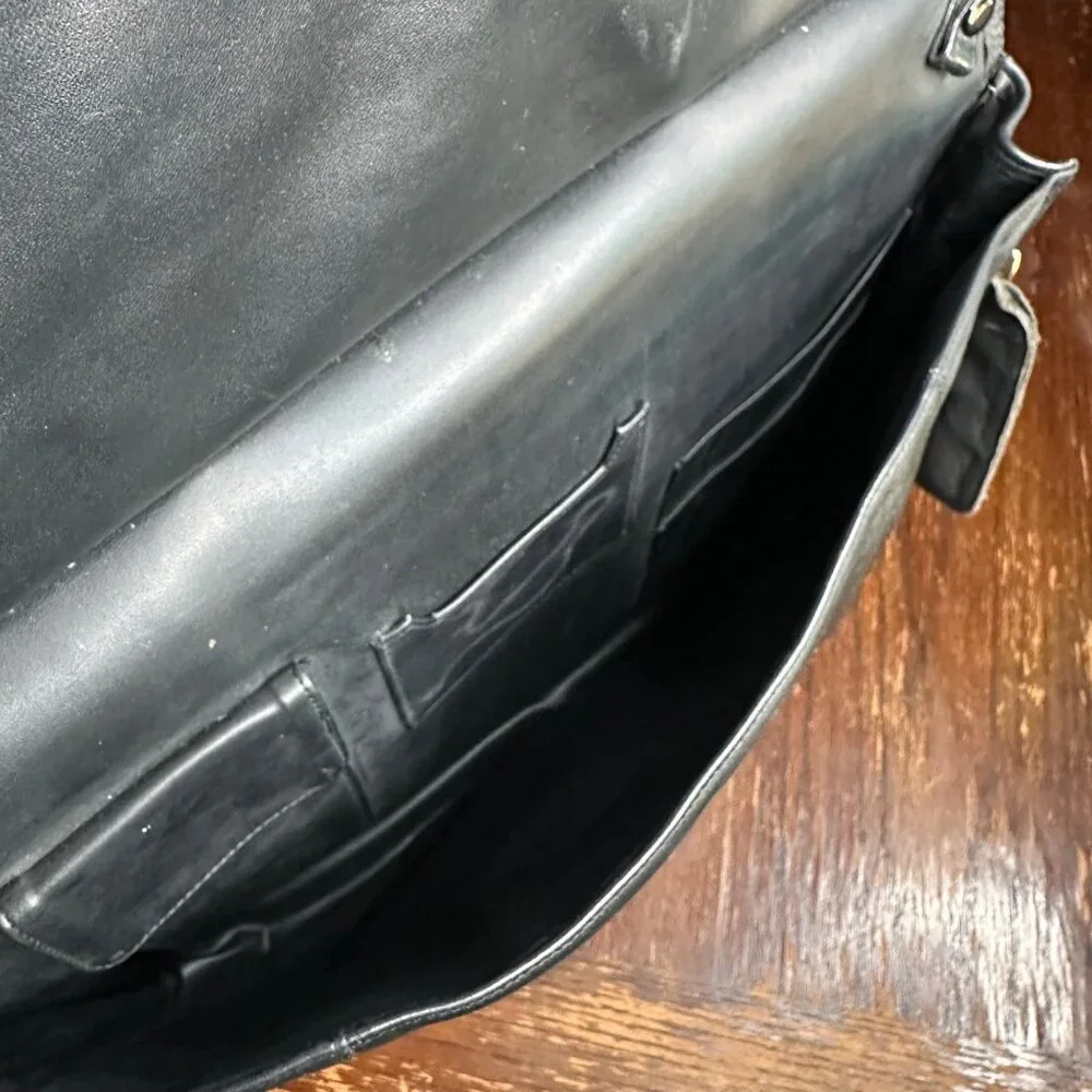 Vintage Eurodesign Black Leather Portfolio Bag With Shoulder Strap & Buckle Clos - Picture 12 of 12